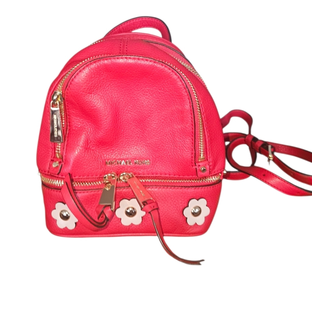 MICHAEL KORS Rhea Mini Floral Appliqué RED Leather Backpack
